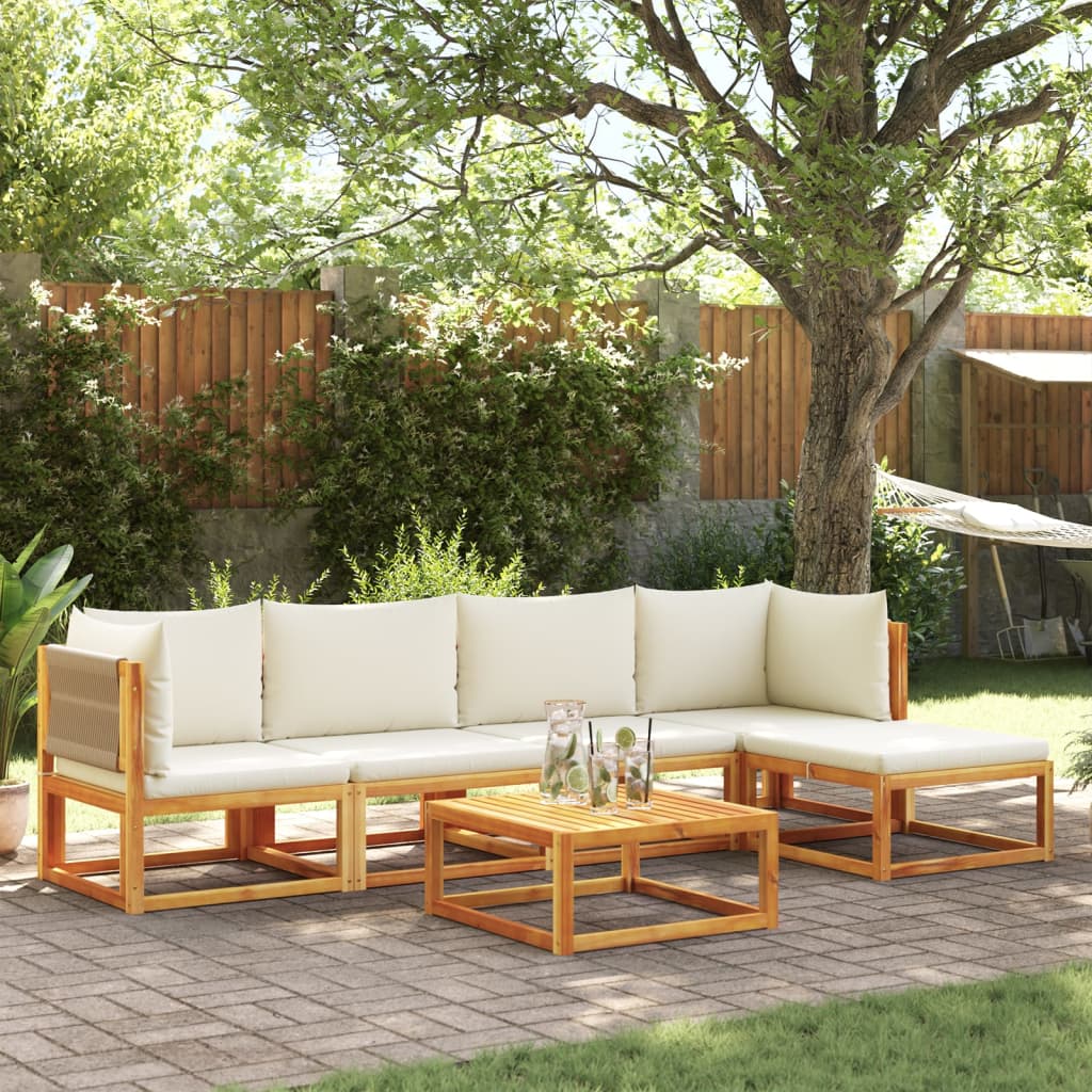 6-tlg. Gartensofa-Set mit Kissen Holz Akazie & Seil