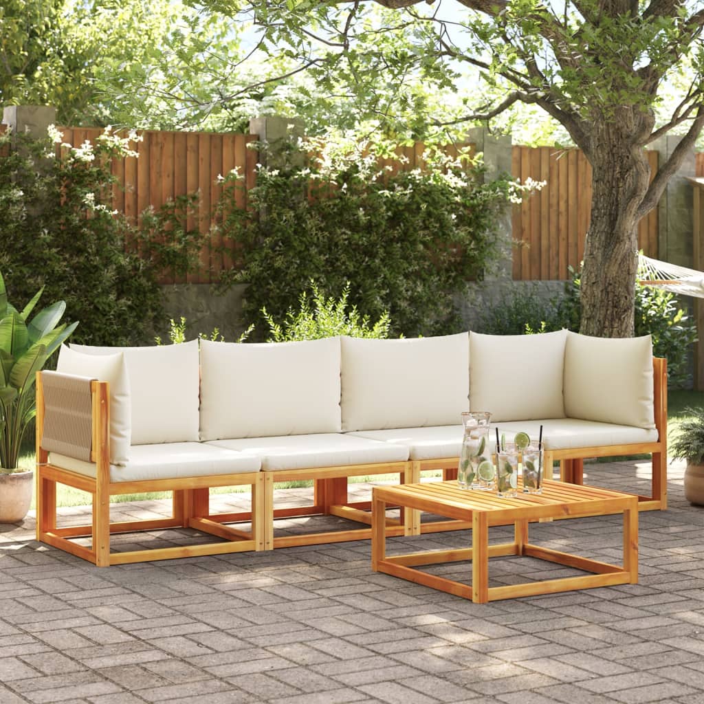 4-tlg. Gartensofa-Set mit Kissen Holz Akazie & Seil