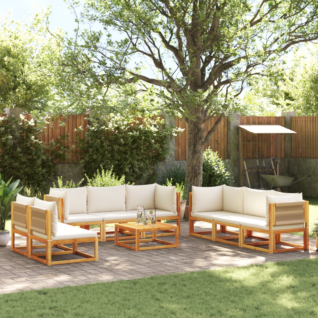 9-tlg. Gartensofa-Set mit Kissen Holz Akazie & Seil