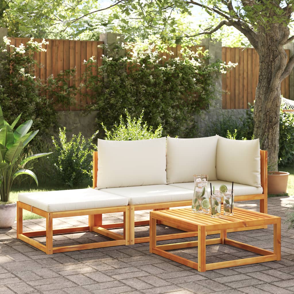3-tlg. Gartensofa-Set mit Kissen Holz Akazie & Seil