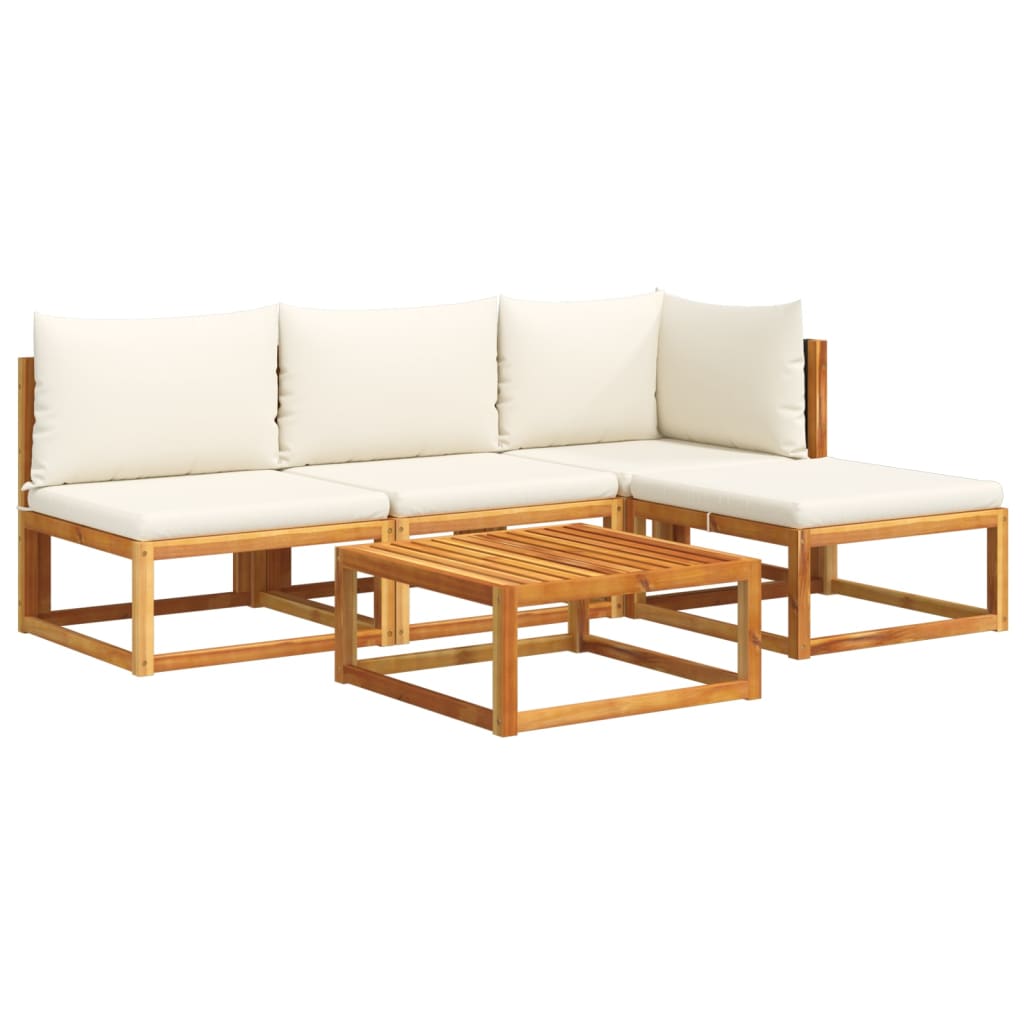 5-tlg. Gartensofa-Set mit Kissen Holz Akazie & Rattan
