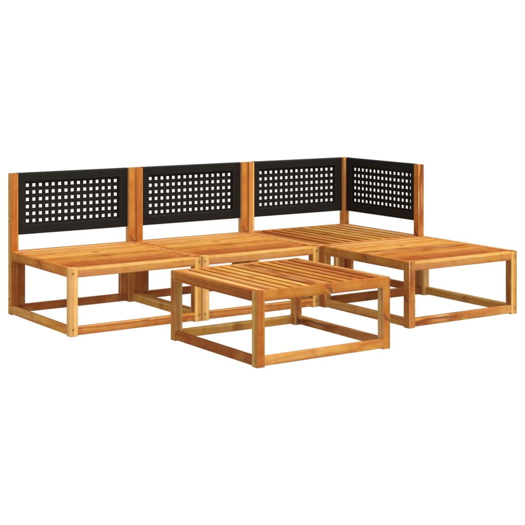 5-tlg. Gartensofa-Set mit Kissen Holz Akazie & Rattan