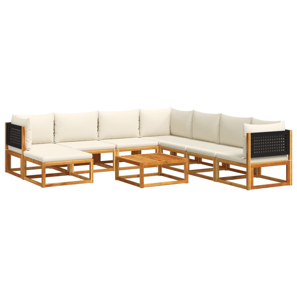 9-tlg. Gartensofa-Set mit Kissen Holz Akazie & Rattan