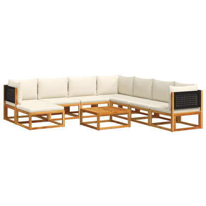 9-tlg. Gartensofa-Set mit Kissen Holz Akazie & Rattan