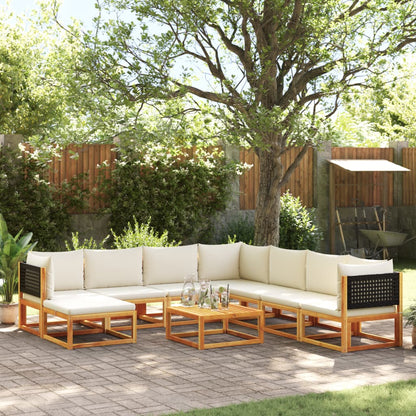 9-tlg. Gartensofa-Set mit Kissen Holz Akazie & Rattan