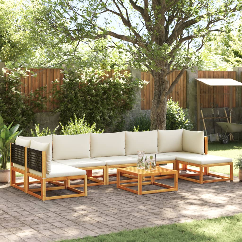 8-tlg. Gartensofa-Set mit Kissen Holz Akazie & Rattan