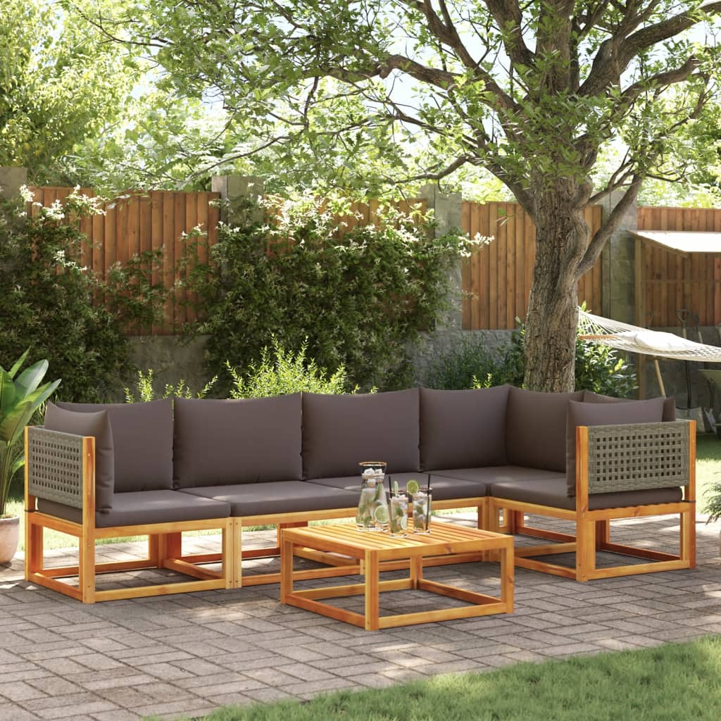 6-tlg. Gartensofa-Set mit Kissen Holz Akazie & Rattan