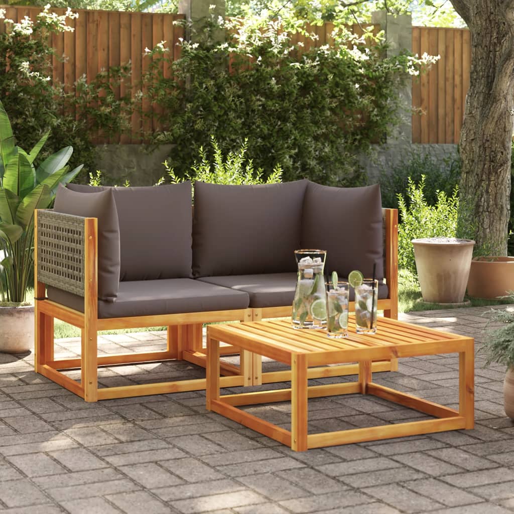 Gartensofas-Ecke mit Kissen 2 Stk. Holz Akazie & Rattan