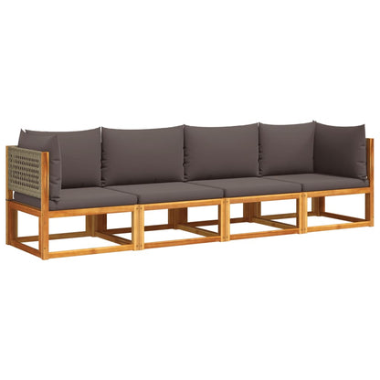 4-tlg. Gartensofa-Set mit Kissen Holz Akazie & Rattan