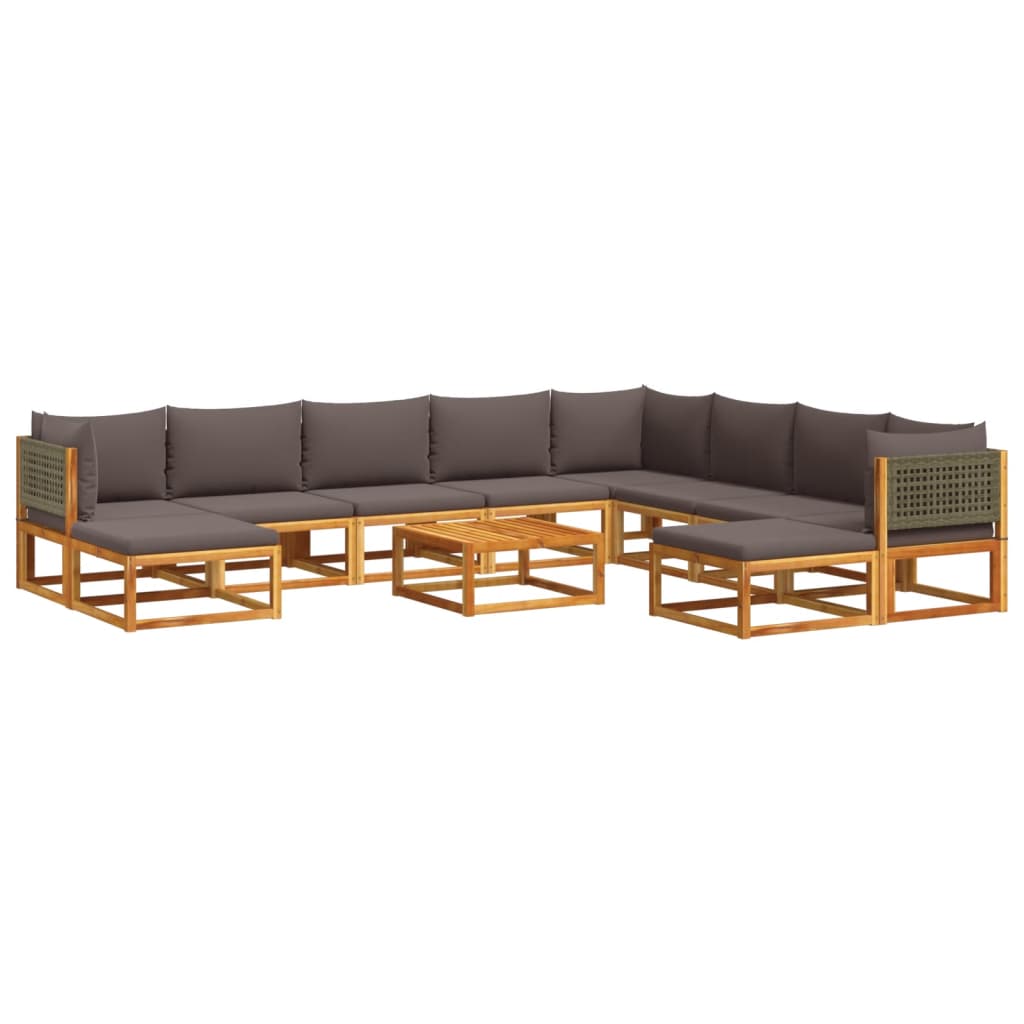 11-tlg. Gartensofa-Set mit Kissen Holz Akazie & Rattan