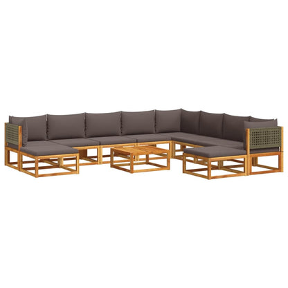 11-tlg. Gartensofa-Set mit Kissen Holz Akazie & Rattan