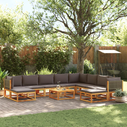 11-tlg. Gartensofa-Set mit Kissen Holz Akazie & Rattan