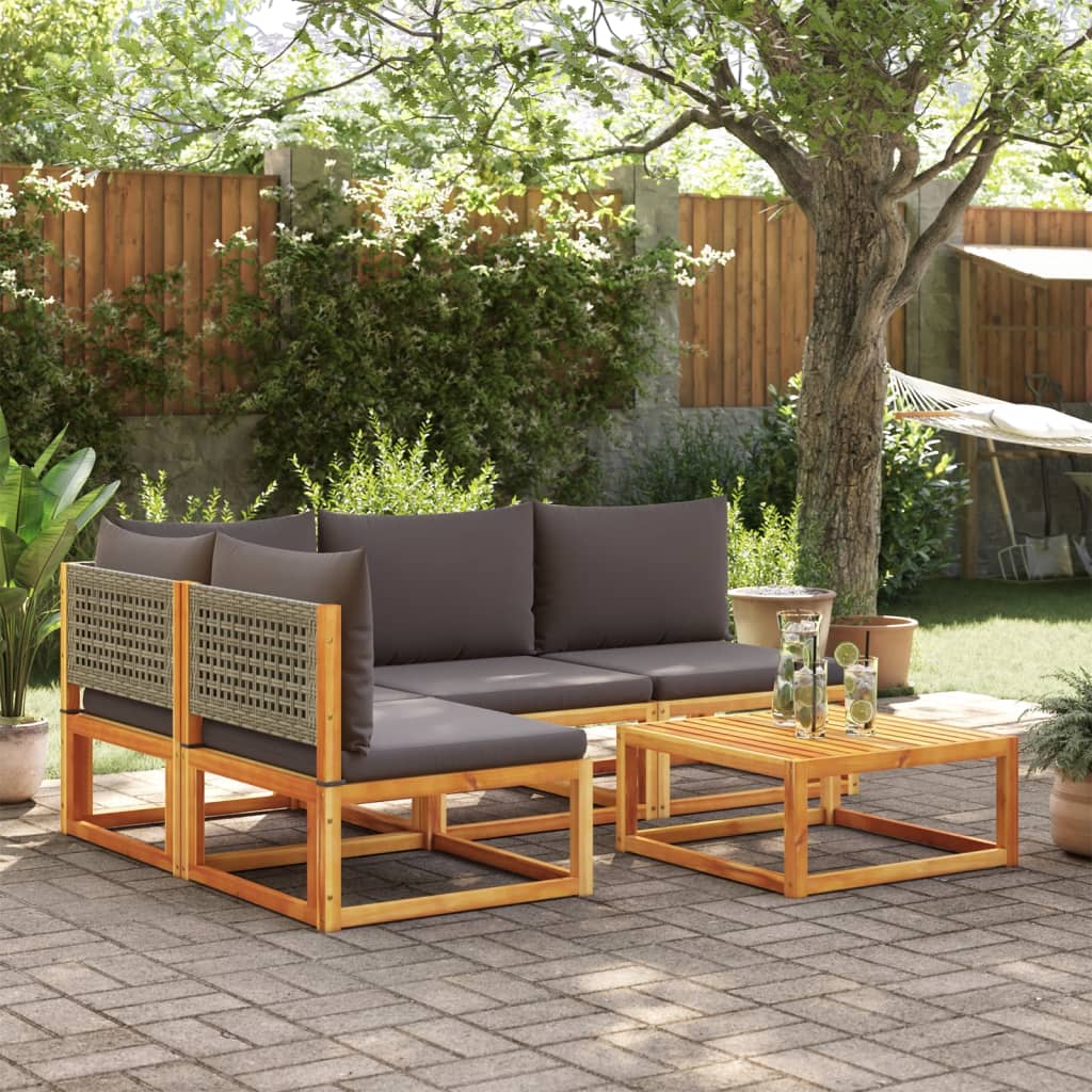5-tlg. Gartensofa-Set mit Kissen Holz Akazie & Rattan