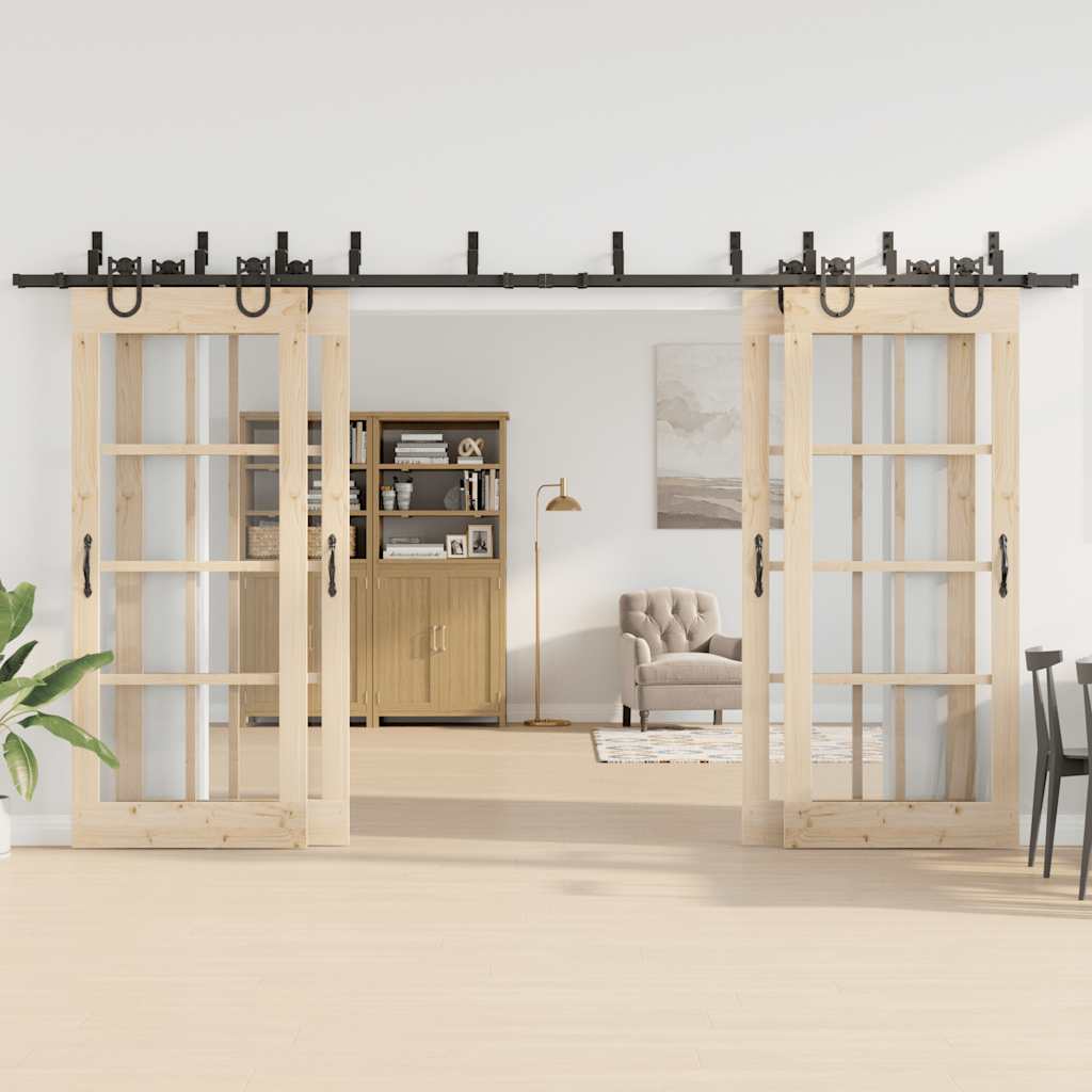 Schiebetürbeschlag-Set 400 cm Stahl Schwarz