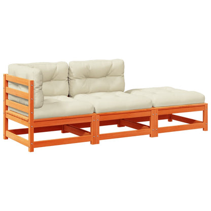 3-tlg. Garten-Sofagarnitur mit Kissen Wachsbraun Kiefernholz