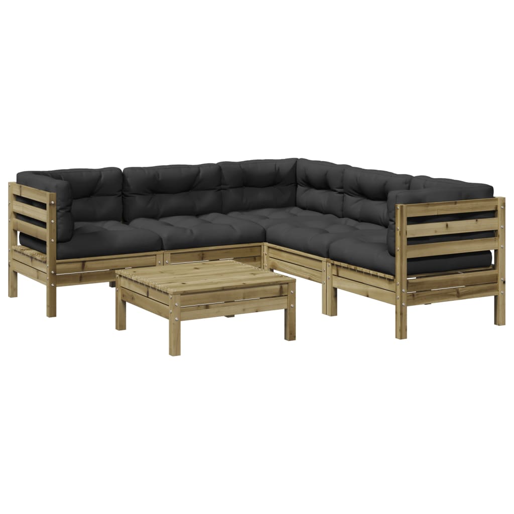 6-tlg. Garten-Sofagarnitur mit Kissen Kiefernholz Imprägniert