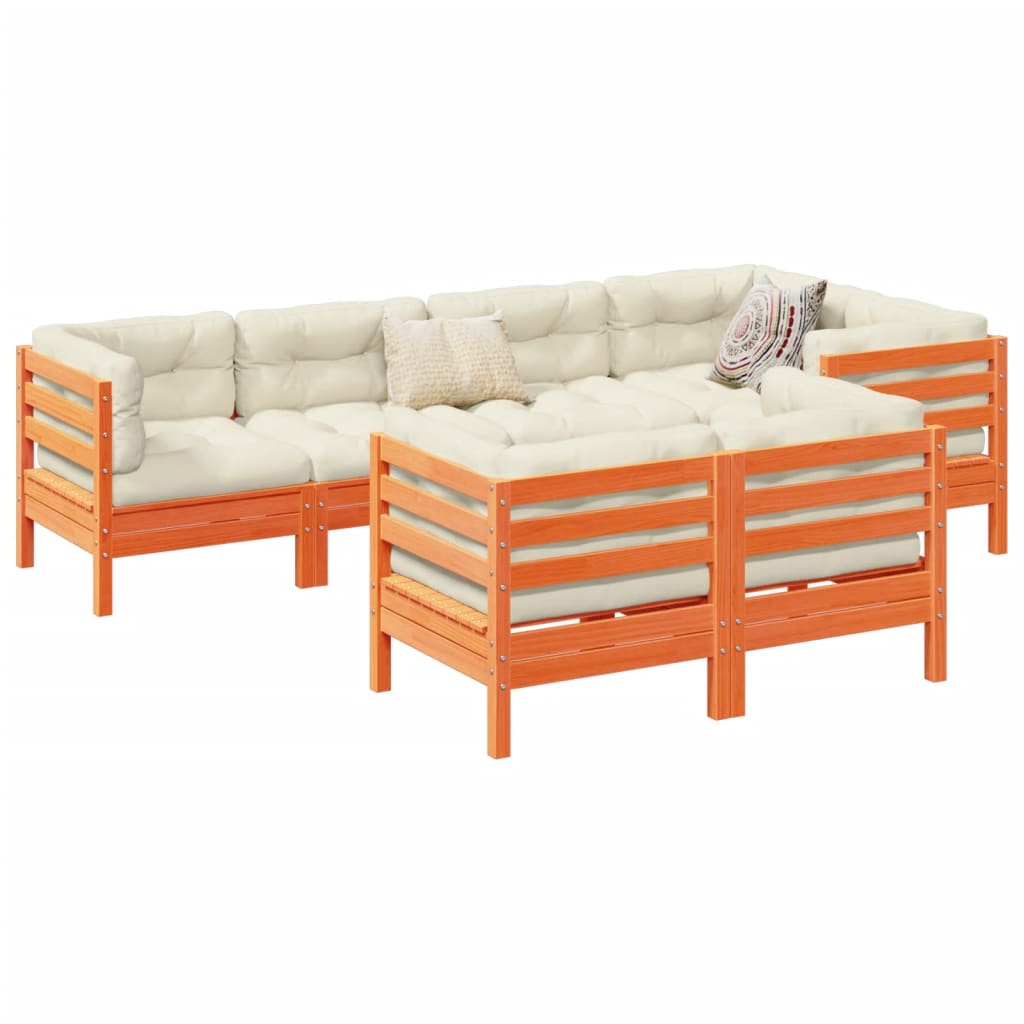 7-tlg. Garten-Sofagarnitur mit Kissen Wachsbraun Kiefernholz