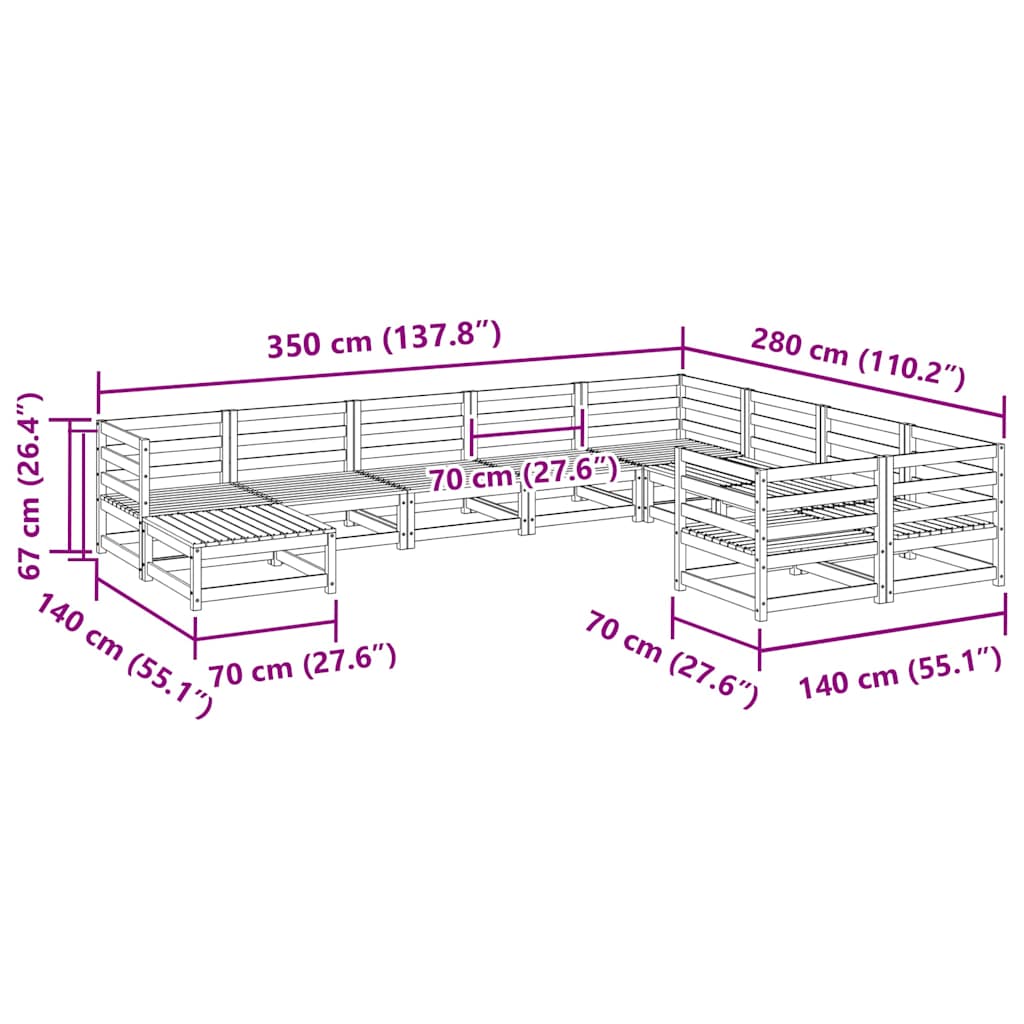 10-tlg. Garten-Sofagarnitur Massivholz Douglasie