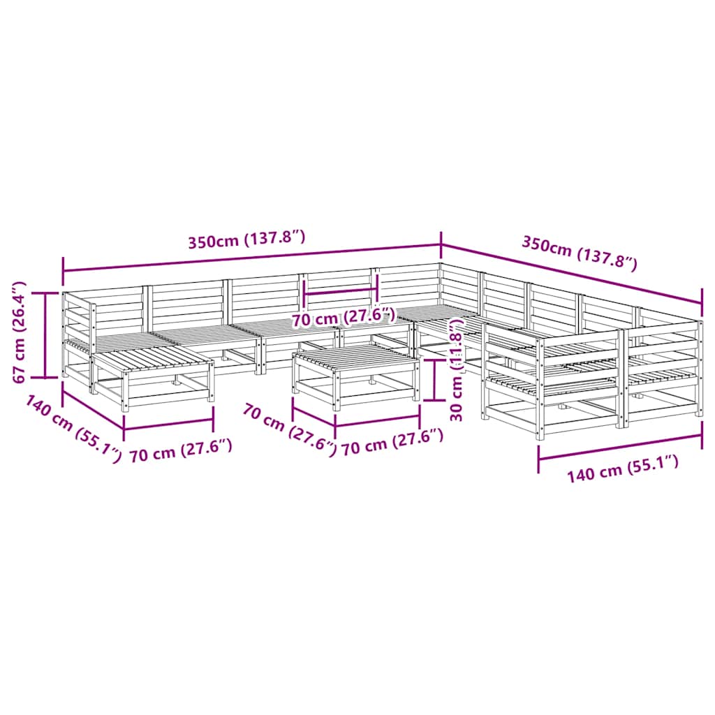 12-tlg. Garten-Sofagarnitur Massivholz Kiefer