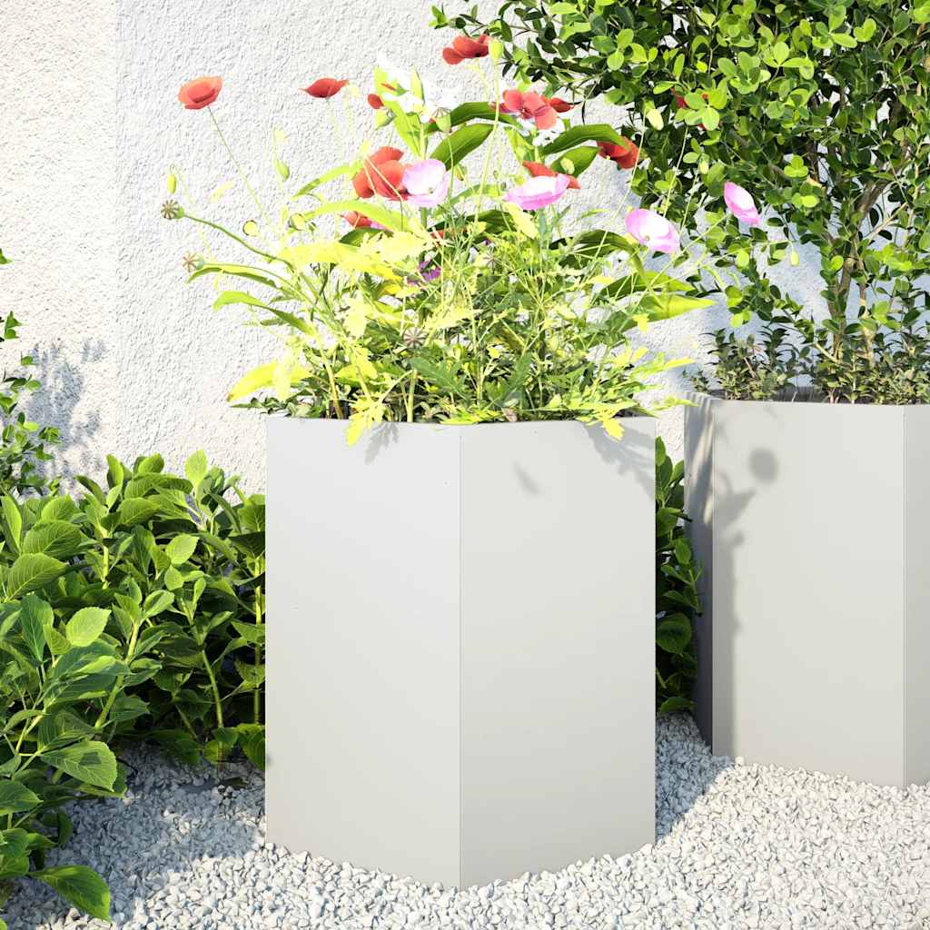Garten-Pflanzgefäße 2 Stück Weiß Sechseckig 46x40x45 Stahl
