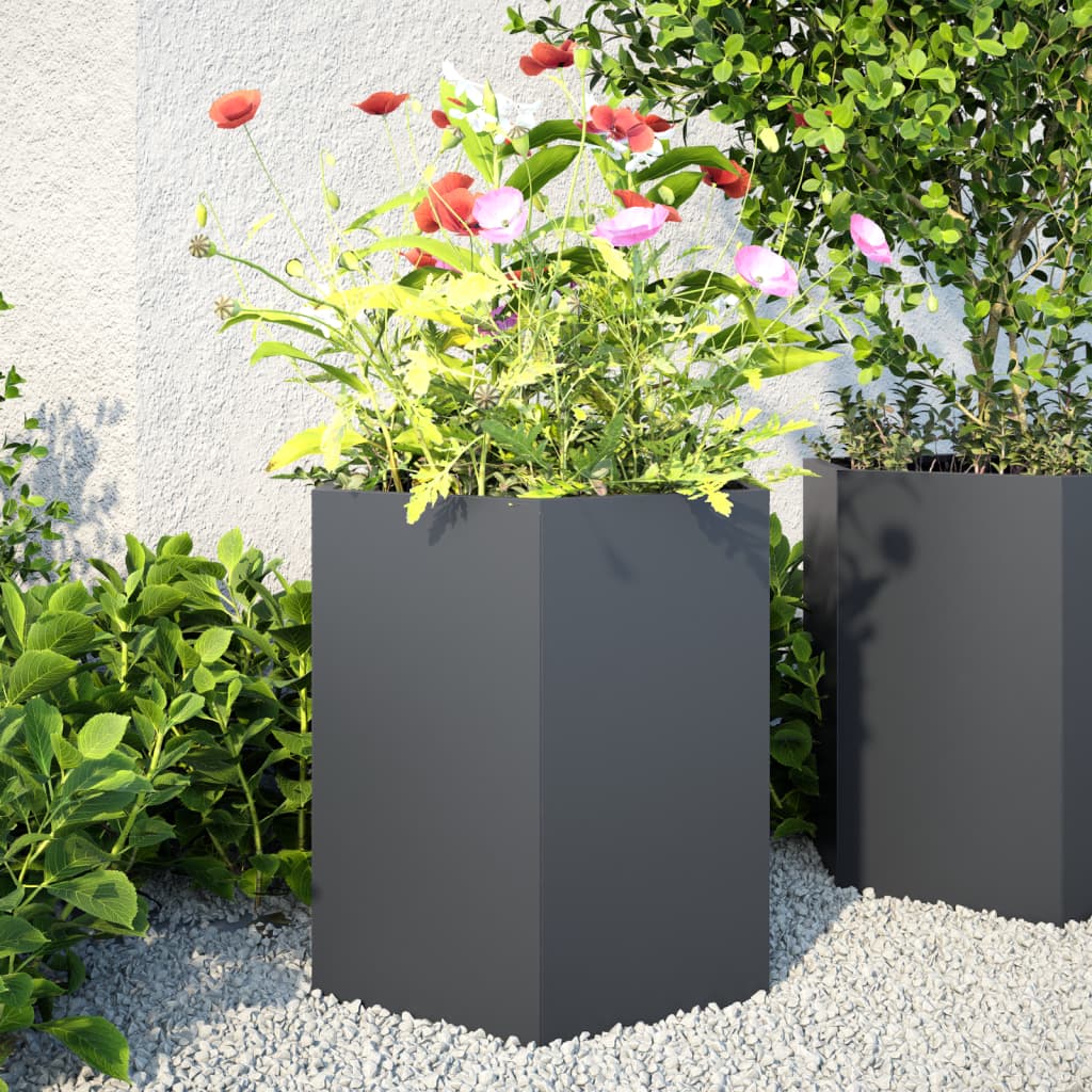 Garten-Pflanzgefäße 2 Stück Anthrazit Sechseckig 46x40x45 Stahl