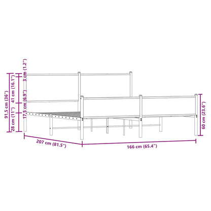 Metallbett ohne Matratze Sonoma-Eiche 160x200 cm