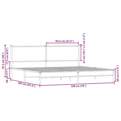 Metallbett ohne Matratze Braun Eichen-Optik 193x203 cm