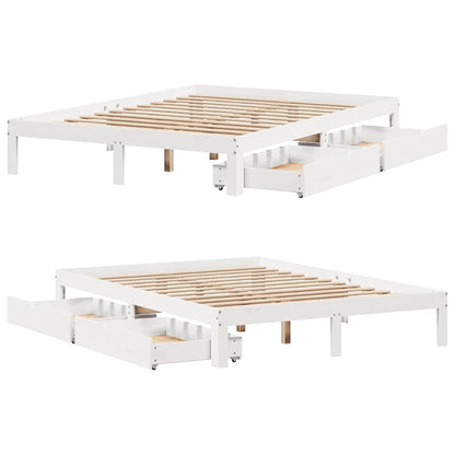 Massivholzbett mit Schubladen Weiß 150x200 cm Kiefer
