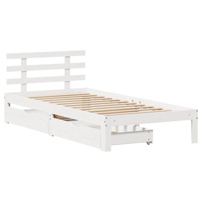 Massivholzbett mit Schubladen Weiß 75x190 cm Kiefer