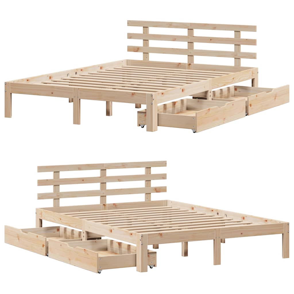 Massivholzbett mit Schubladen 160x200 cm Kiefer