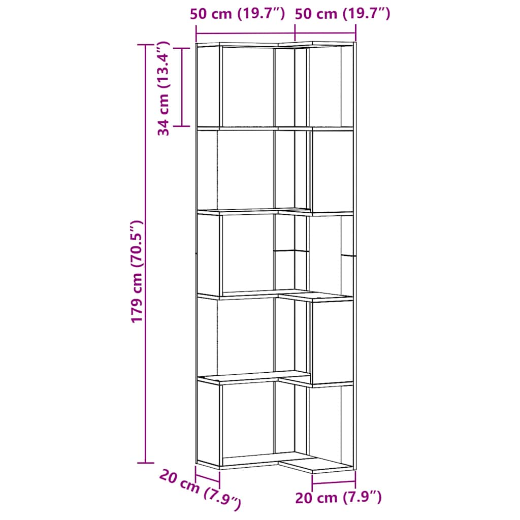 Eck-Bücherregal 5 Böden Artisan-Eiche 50x50x179cm Holzwerkstoff