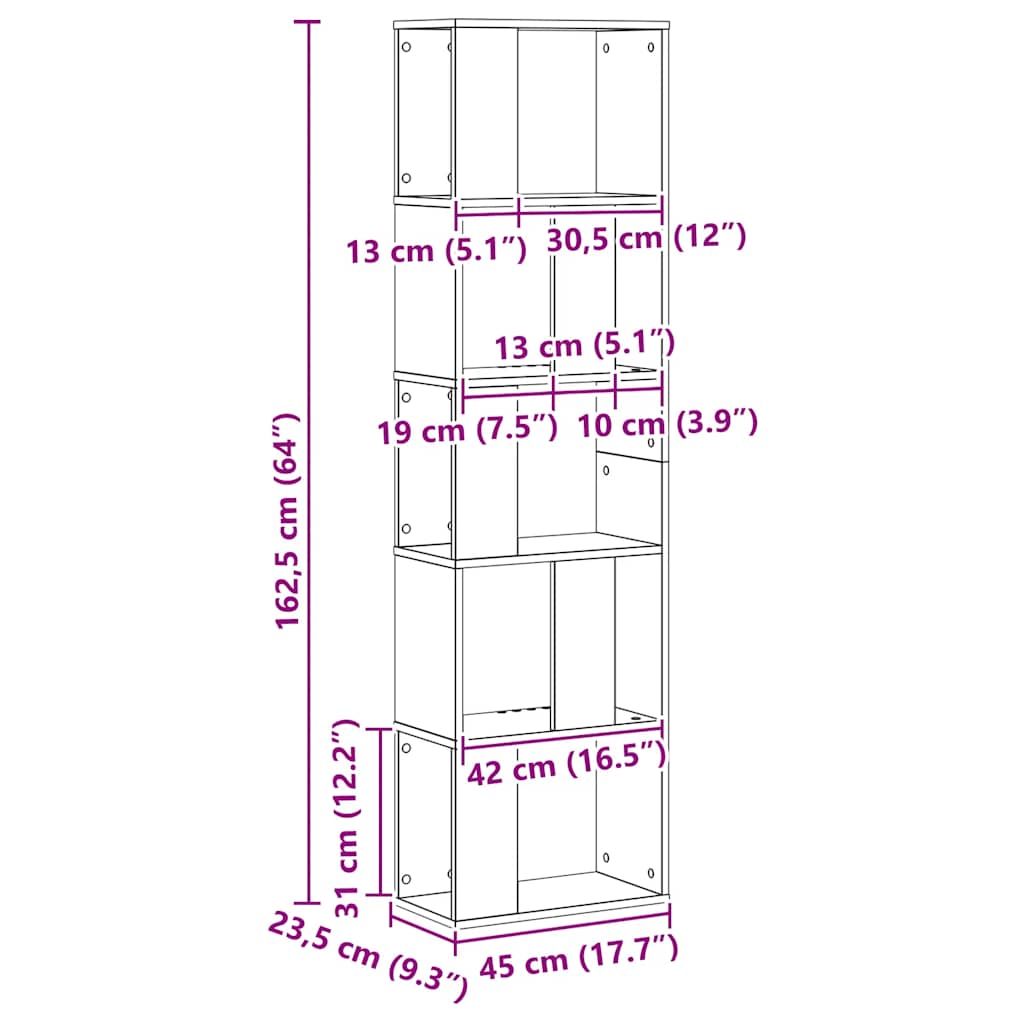 Bücherregal 5 Böden Artisan-Eiche 45x23,5x162,5 Holzwerkstoff