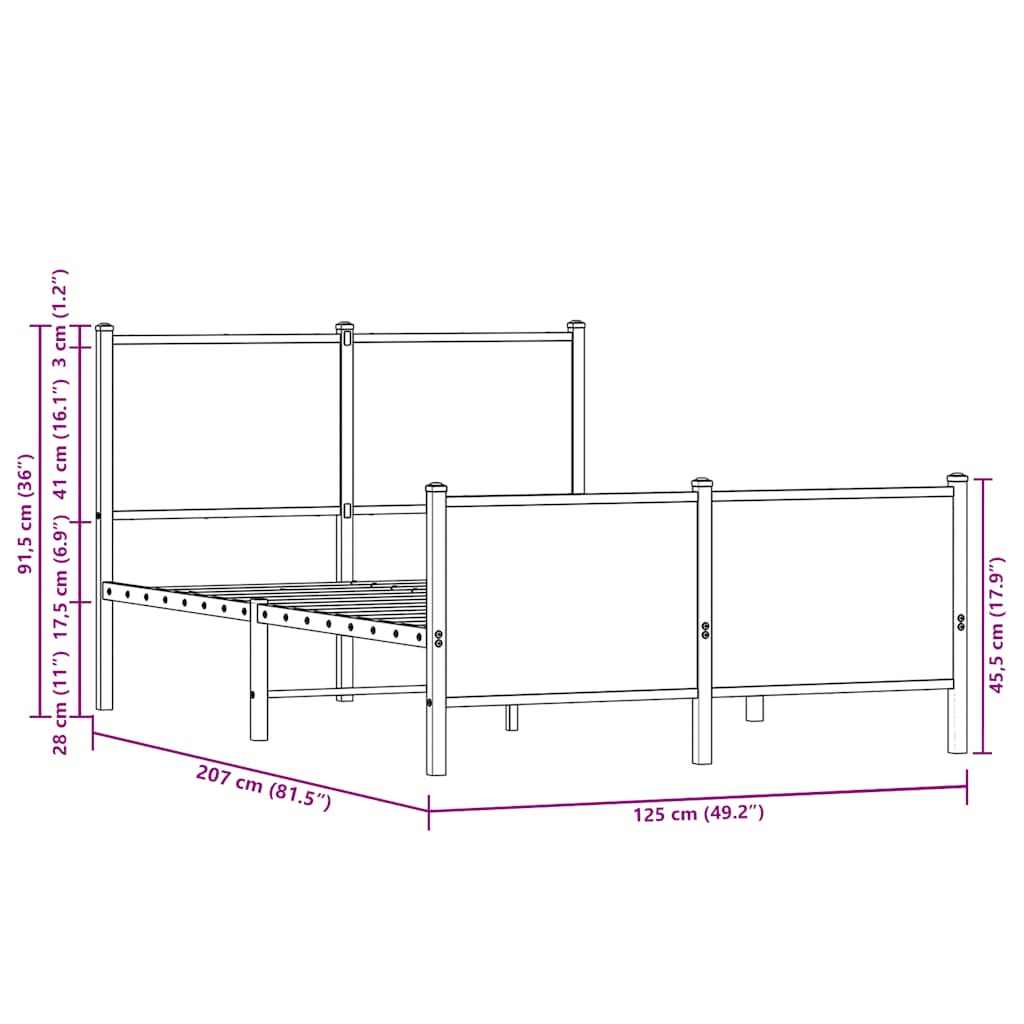 Metallbett ohne Matratze Braun Eichen-Optik 120x200 cm