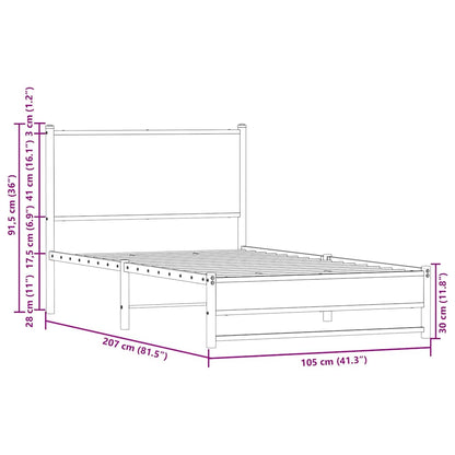 Metallbett ohne Matratze Braun Eichen-Optik 100x200 cm