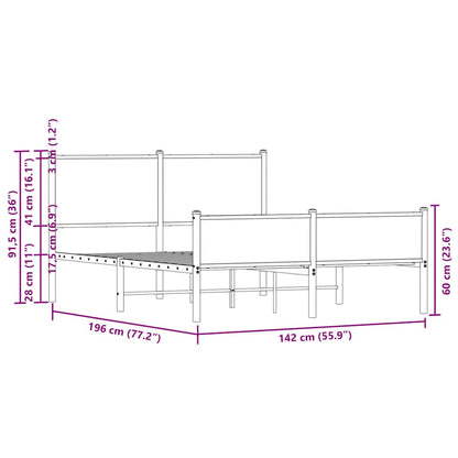 Metallbett ohne Matratze Braun Eichen-Optik 137x190 cm
