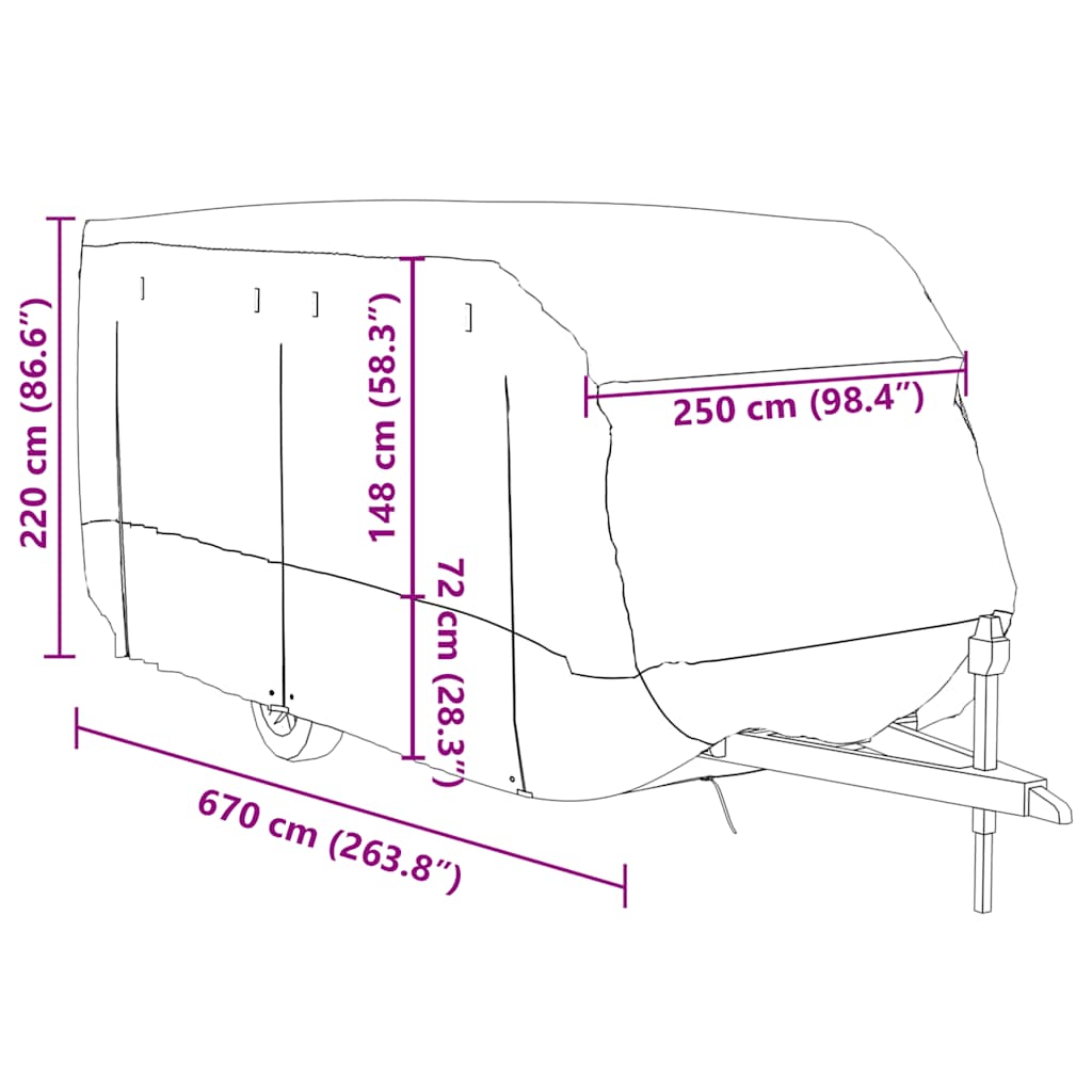 Schutzhülle für Wohnwagen Grau 670x250x220 cm Vliesstoff