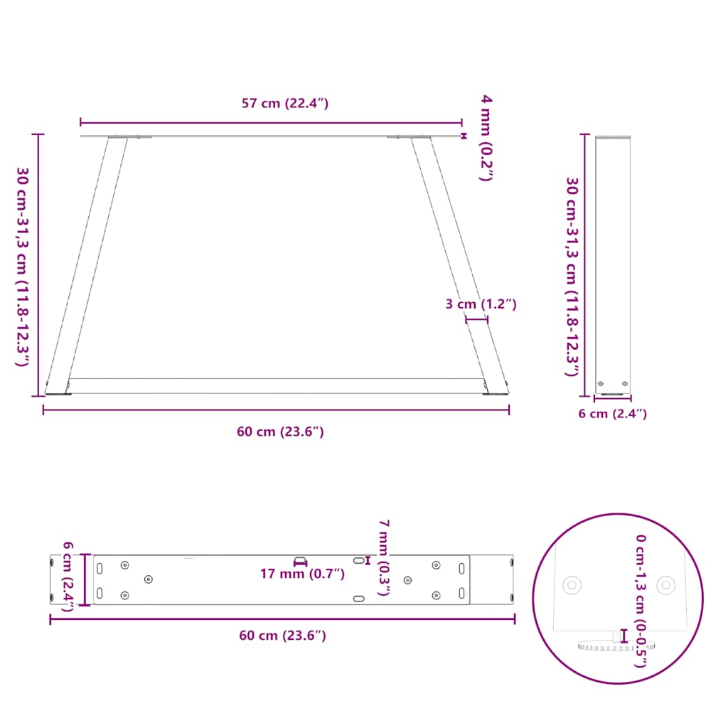 Couchtischbeine V-Form 2 Stück Schwarz 60x(30-31,3) cm Stahl