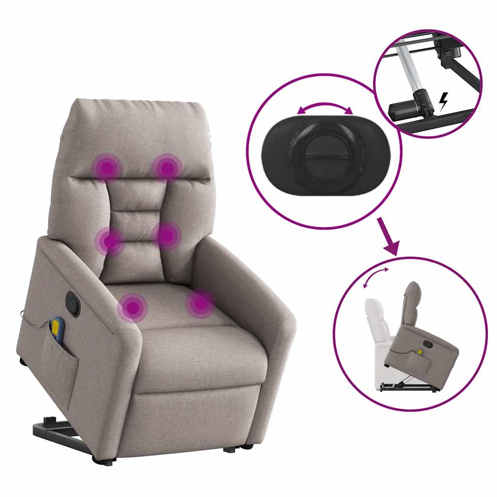 Massagesessel mit Aufstehhilfe Taupe Stoff