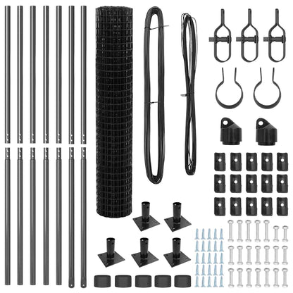 Zaun mit Pfosten Grau 1,4 x 10 m Stahl und PVC