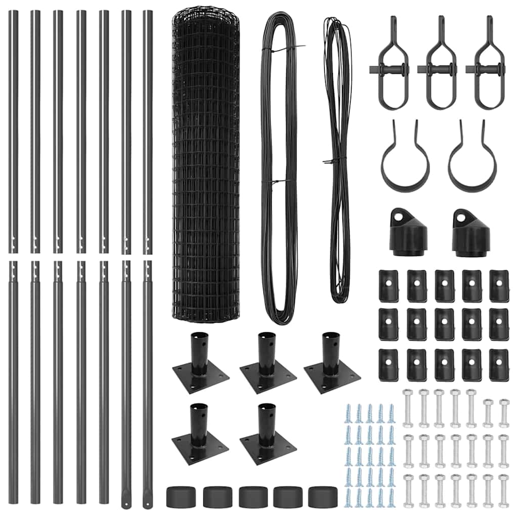 Zaun mit Pfosten Grau 0,8 x 10 m Stahl und PVC