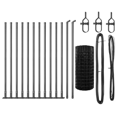 Zaun mit Pfosten Grau 0,4 x 25 m Stahl und PVC