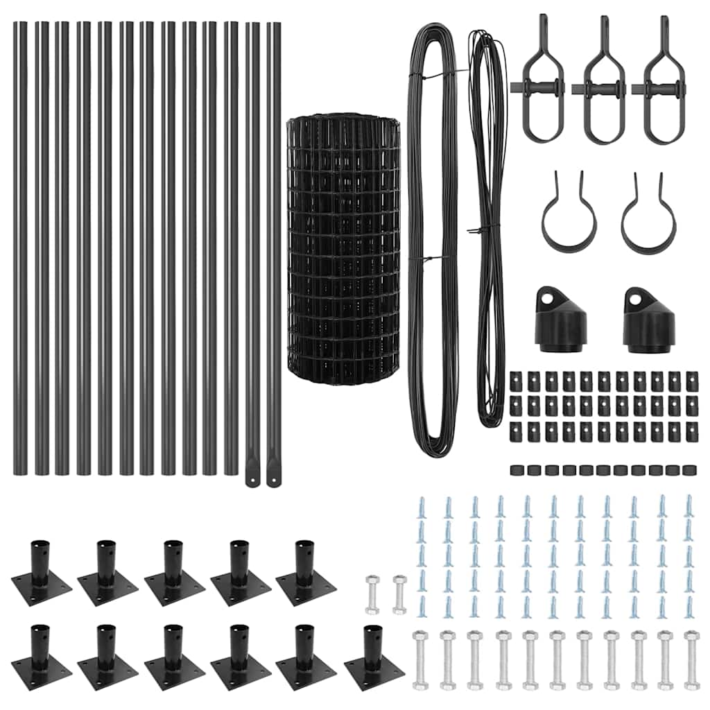 Zaun mit Pfosten Grau 0,4 x 25 m Stahl und PVC