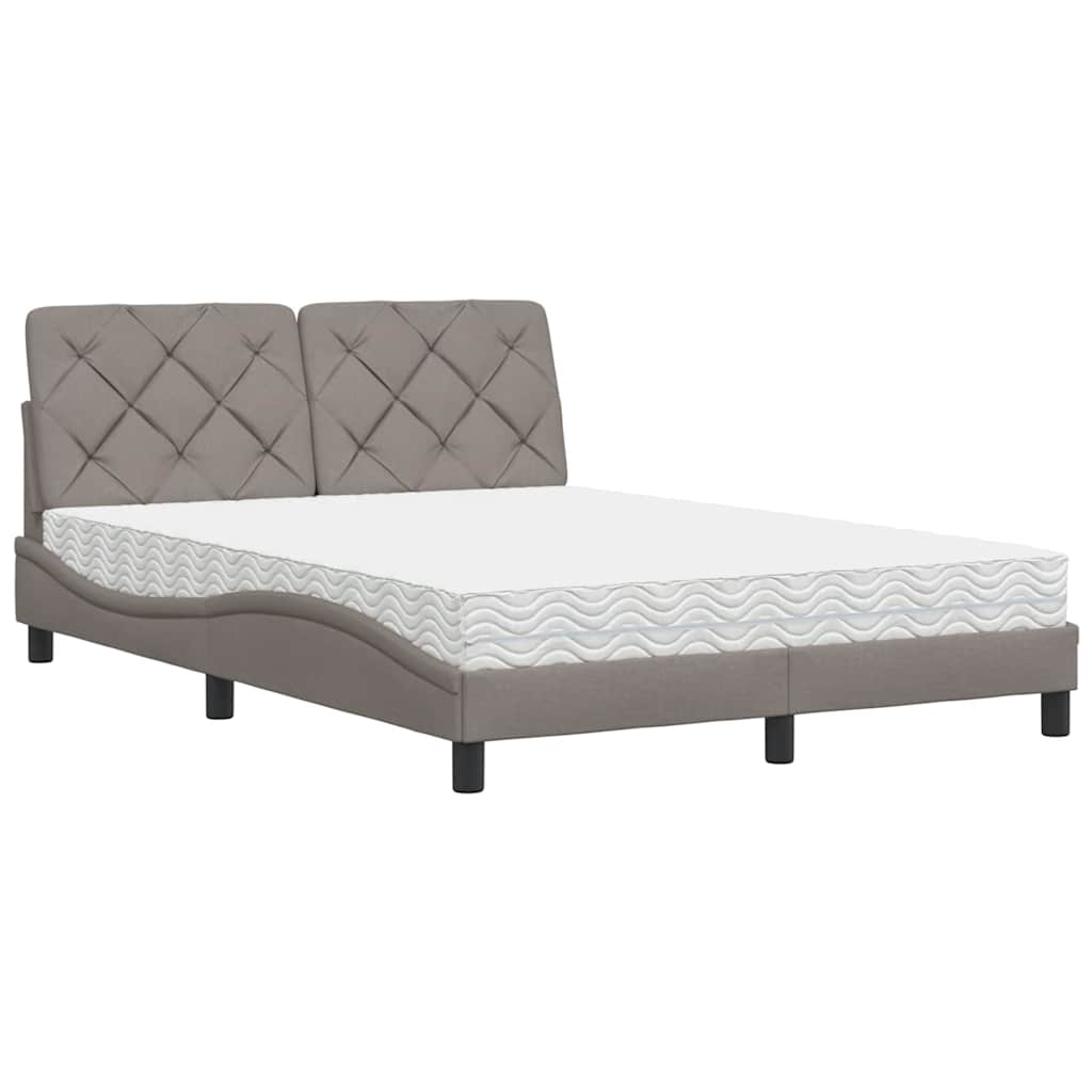 Bett mit Matratze Taupe 140x190 cm Stoff
