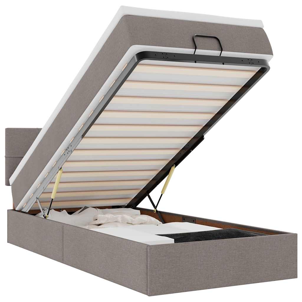 Ottoman-Bett mit Matratze Taupe 80x200 cm Stoff