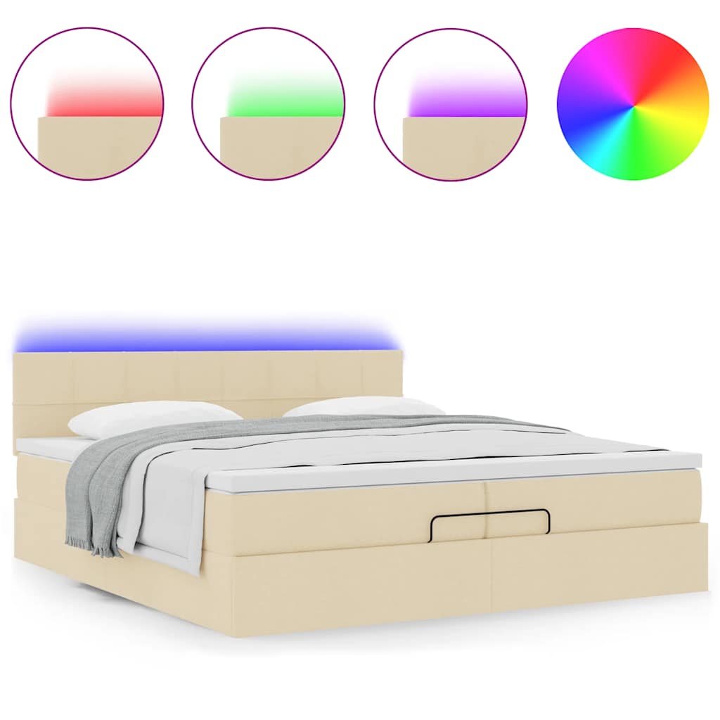 Ottoman-Bett mit Matratzen & LEDs Creme 200x200 cm Stoff