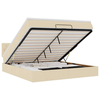 Ottomane Bett mit Matratze & LEDs Creme 180x200 cm Stoff