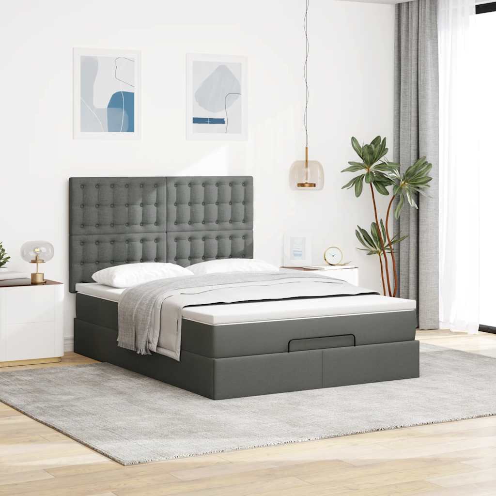 Ottoman-Bett mit Matratze Dunkelgrau 140x200 cm Stoff