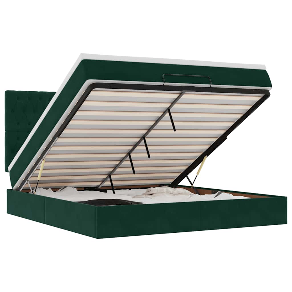 Ottoman-Bett mit Matratzen Dunkelgrün 200x200 cm Samt