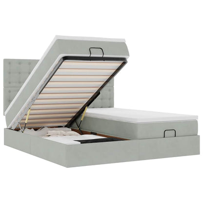 Ottoman-Bett mit Matratzen Hellgrau 180x200 cm Samt