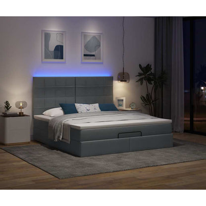 Ottoman-Bett mit Matratze & LEDs Dunkelgrau 160x200 cm Stoff